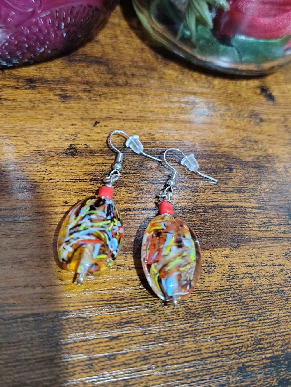 Handmade Multicolor Confetti Glass Bead Dangle Earrings,  Handmade Earrings